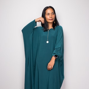 Teal Kaftan Dress for women, Modest batwing sleeved loose fit maxi dress with pockets