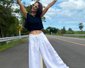 Wide linen pants, White palazzo pants, Wide Leg Pants for women, White Linen Trousers, Summer pants, white trousers, high waist pants