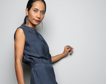 Marineblaues Kleid, ärmelloses blaues Kleid, dunkelblaues Maxikleid, Abendkleid, Kleid mit hoher Taille, weiches Stoffkleid