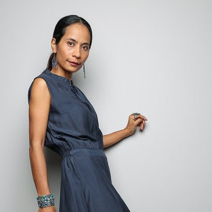 Navy Blue Dress, sleeveless blue dress, Dark Blue Maxi Dress, Evening Dress, high waist dress, soft fabric dress