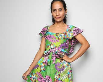 Floral Cotton Maxi Dress: Vintage Boho Flower Print