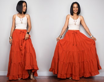 burnt orange long skirt