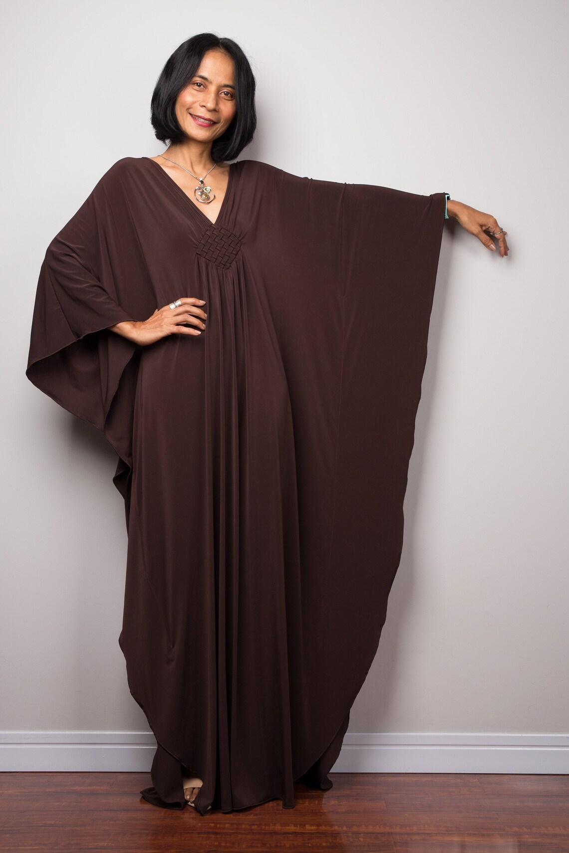 Chocolate Brown Kaftan Maxi dress Loose fit dark brown | Etsy