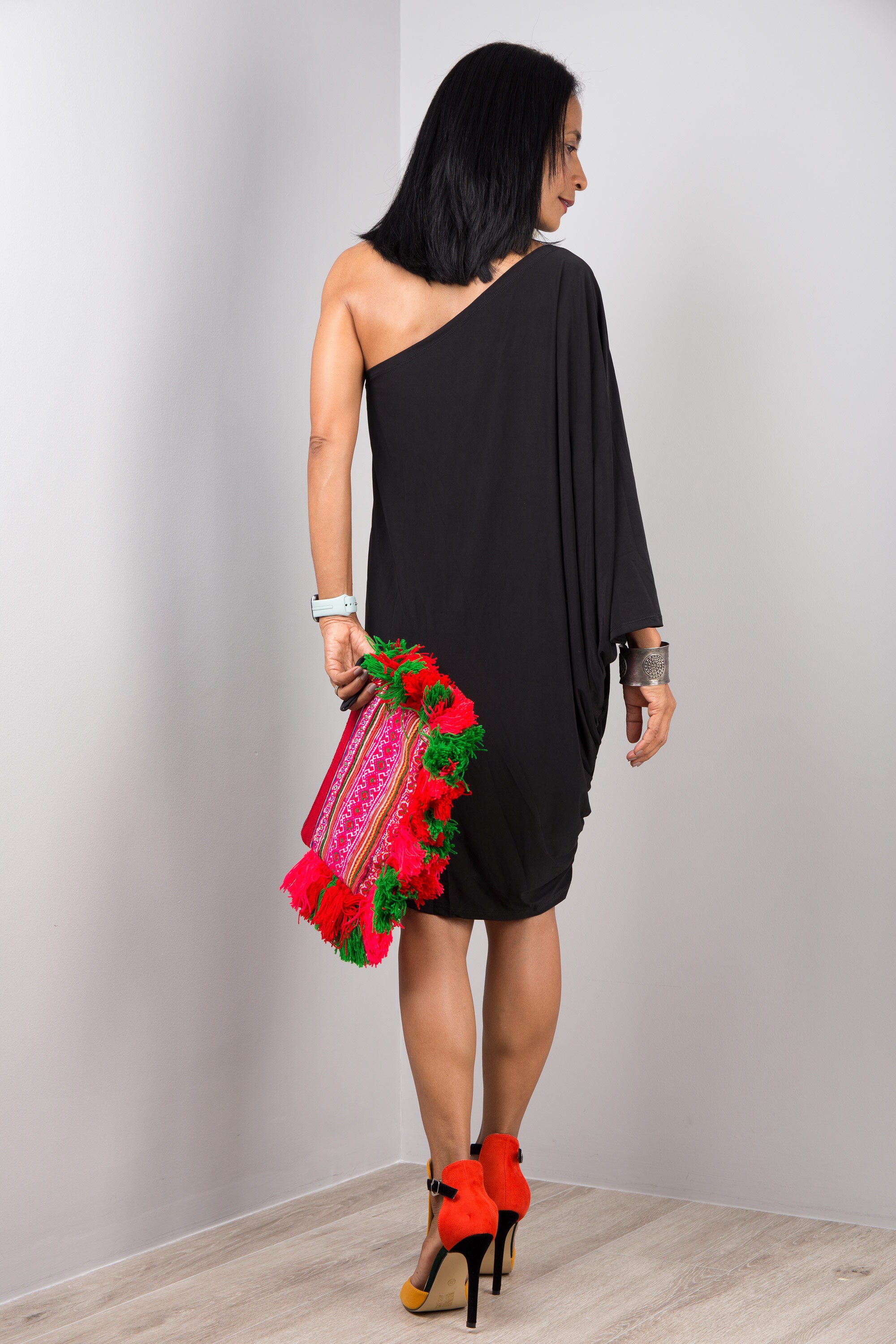 One Shoulder Black Dress, Knee Length Cocktail Dress - Etsy