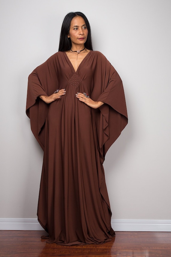 Chocolate Brown Kaftan Maxi dress Loose fit dark brown Etsy