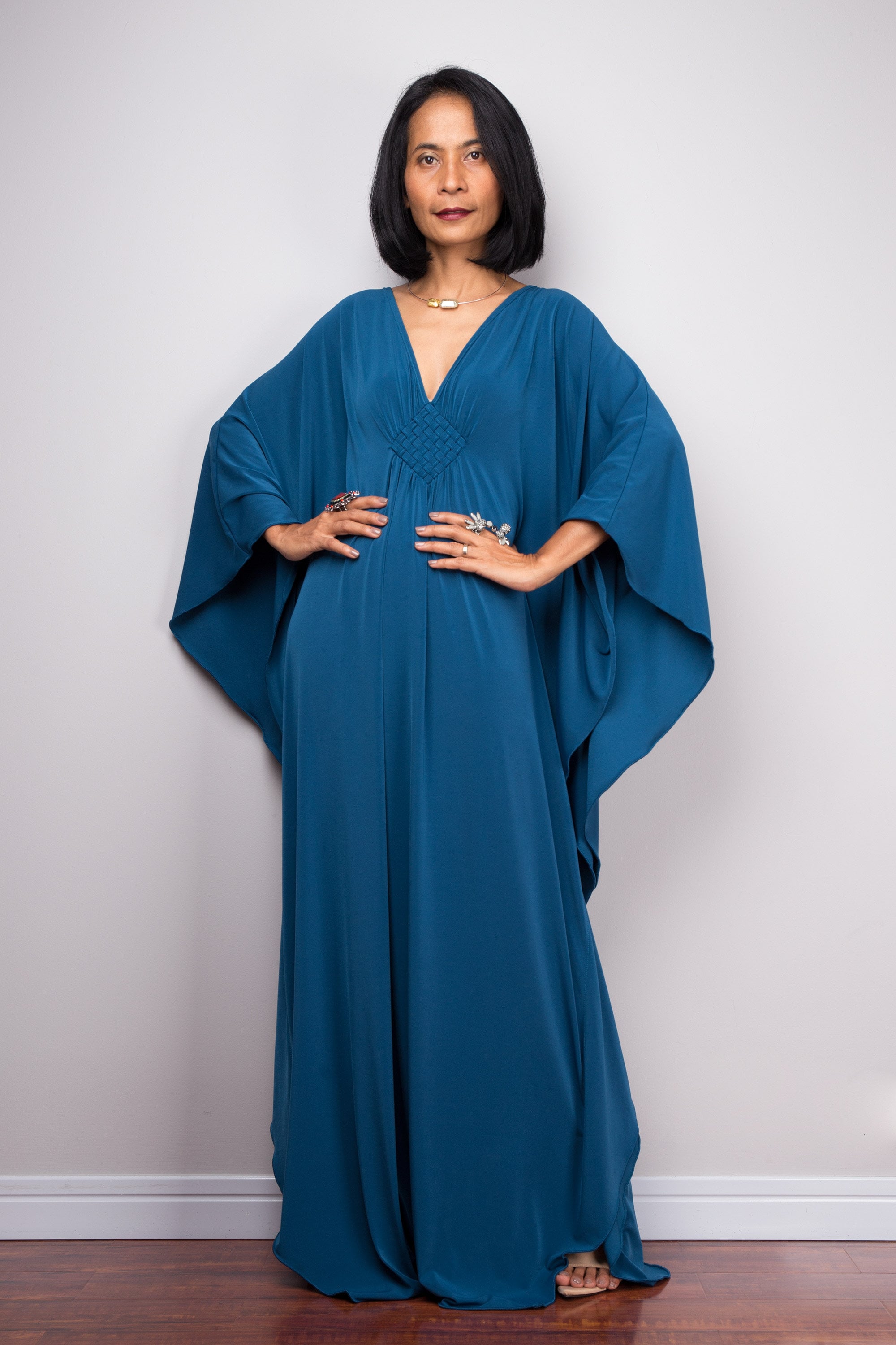 Teal Kaftan Frock Dress With Batwing Sleeves Gala Photoshoot - Etsy