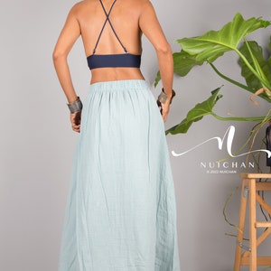 Cotton Wrap Skirt for women. A cotton gauze summer Skirt.  Asymmetrical organic cotton skirt in soft green.  Beach holiday resort skirt.