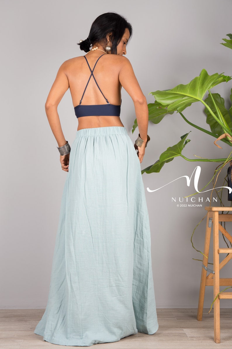 Cotton Wrap Skirt for women. A cotton gauze summer Skirt.  Asymmetrical organic cotton skirt in soft green.  Beach holiday resort skirt.