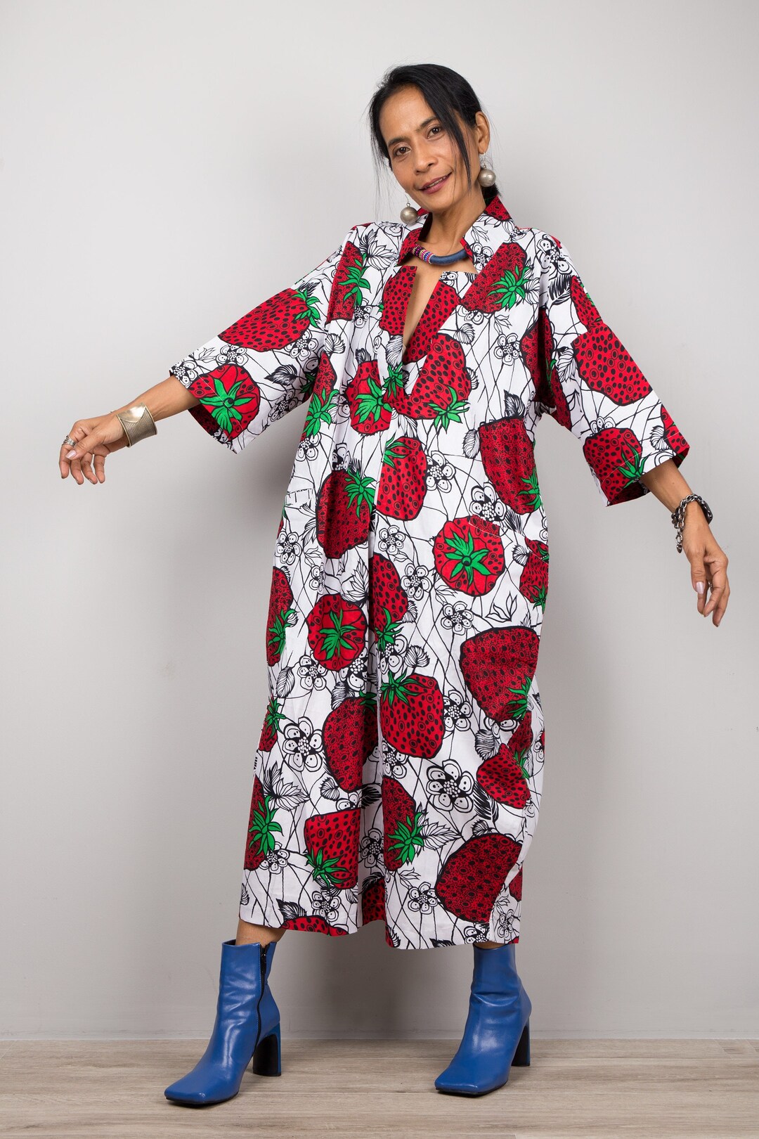 Cassandra Ankara Kaftan Dress - Abstract Orange Print