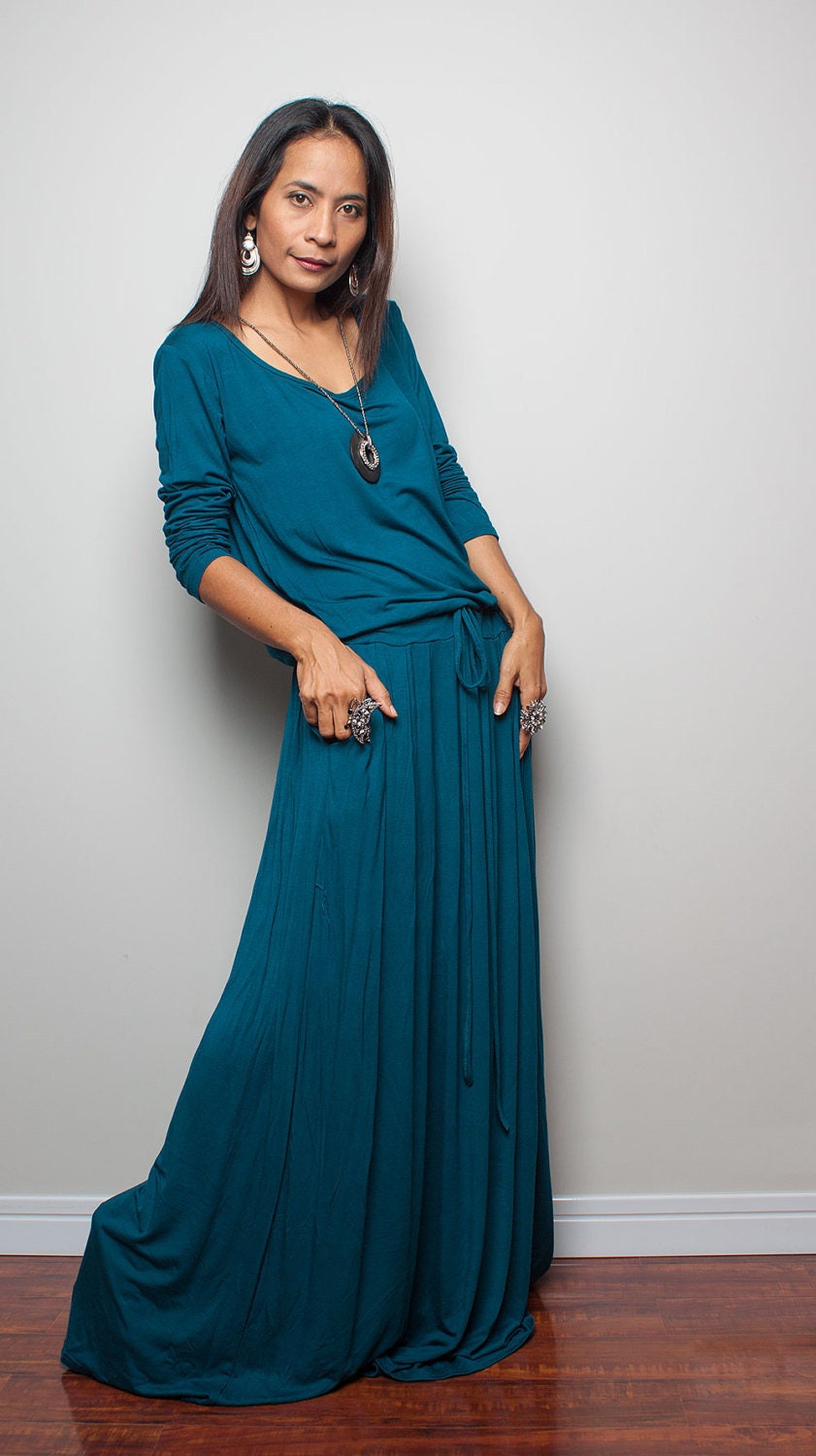 Large Teal Long Sleeve Maxi Dress 