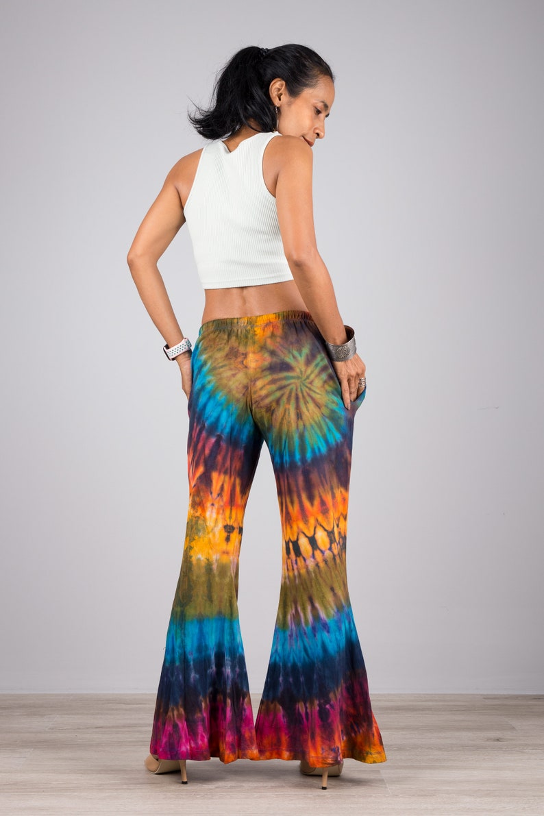 Boho hippie flare pants Wide leg pants Tie dye rainbow summer pants Flare bell bottoms pants image 6