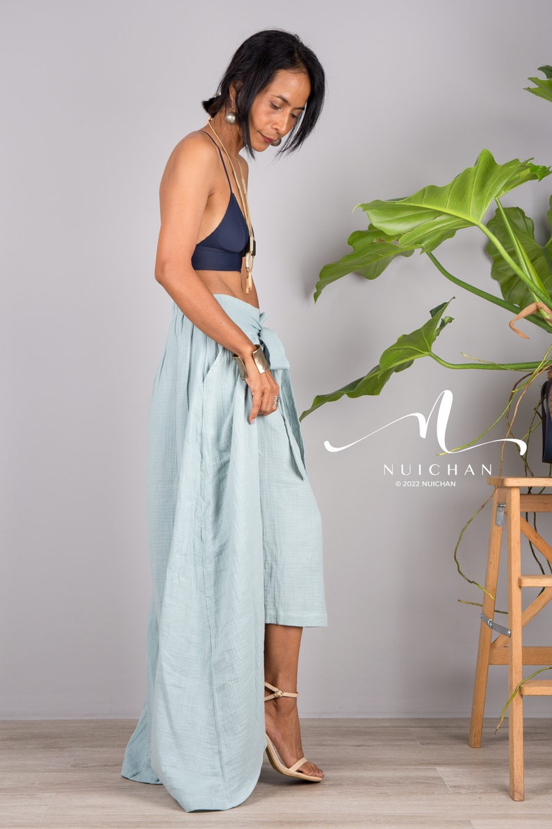Cotton Wrap Skirt for women. A cotton gauze summer Skirt.  Asymmetrical organic cotton skirt in soft green.  Beach holiday resort skirt.