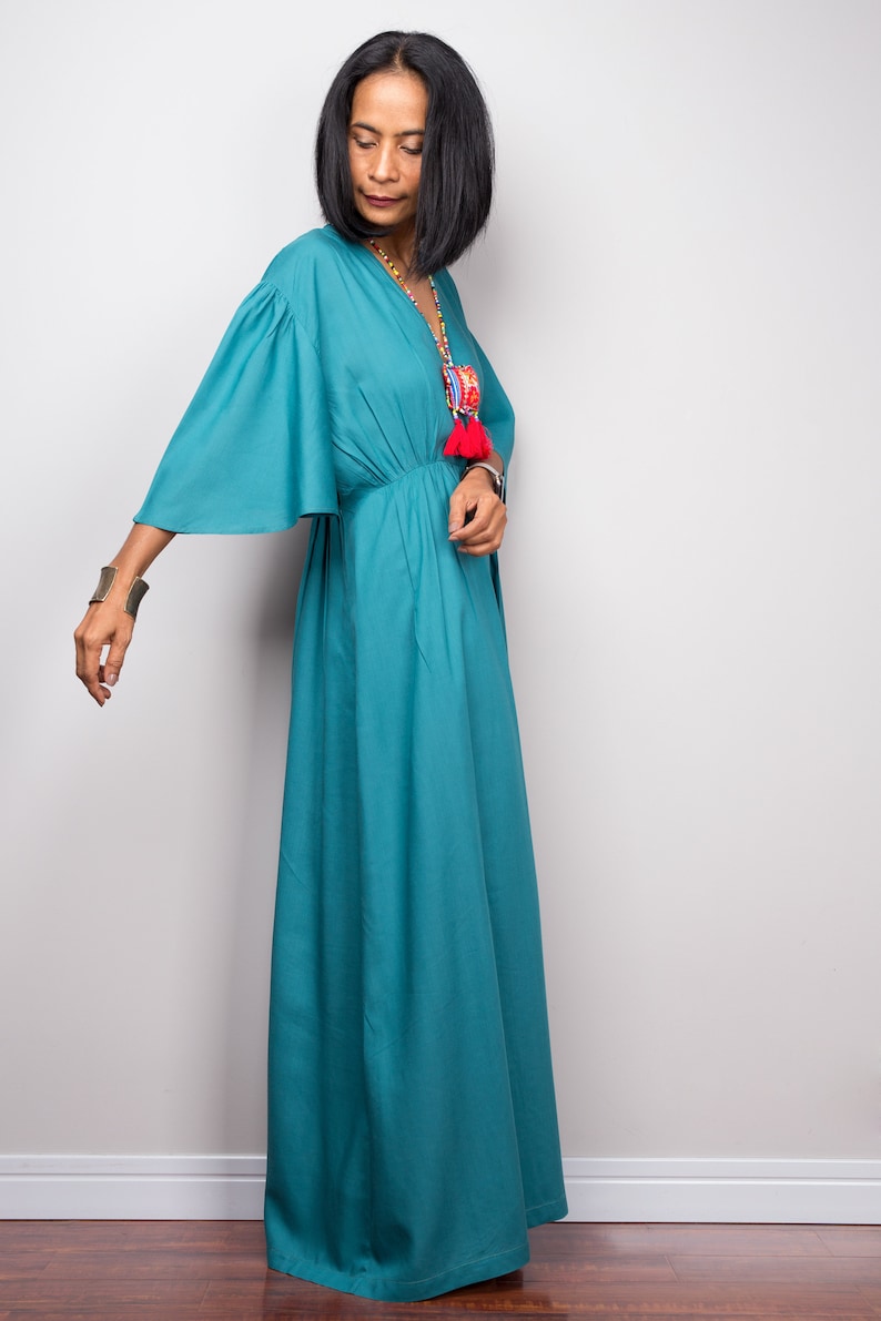 Turquoise Maxi Dress With Pockets Long Teal Blouse Top Dress Etsy