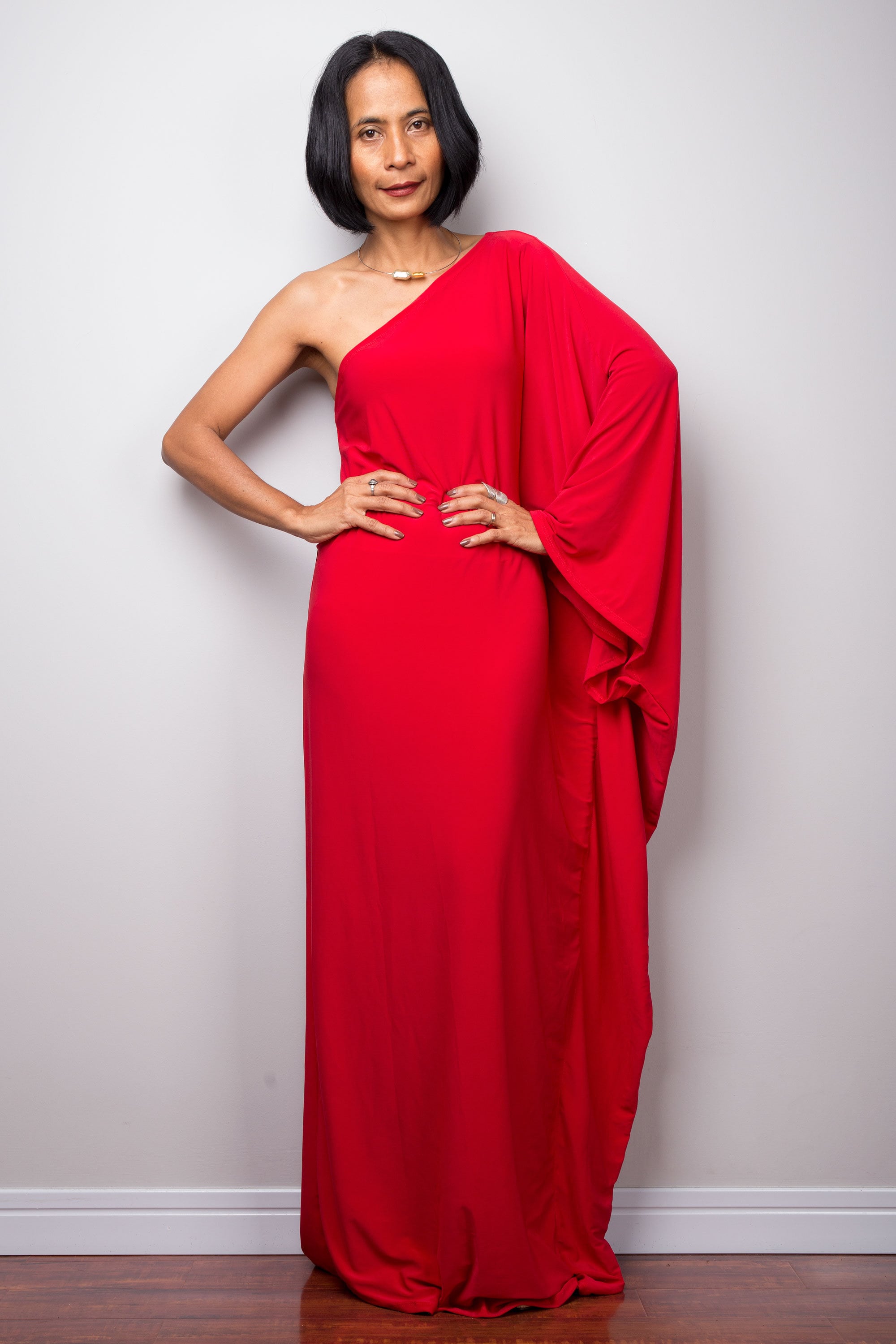 red one shoulder dress Simple One Shoulder Red Satin Mermaid Long Evening Prom Dresses, Custom Side Slit Prom Dress, MR8575