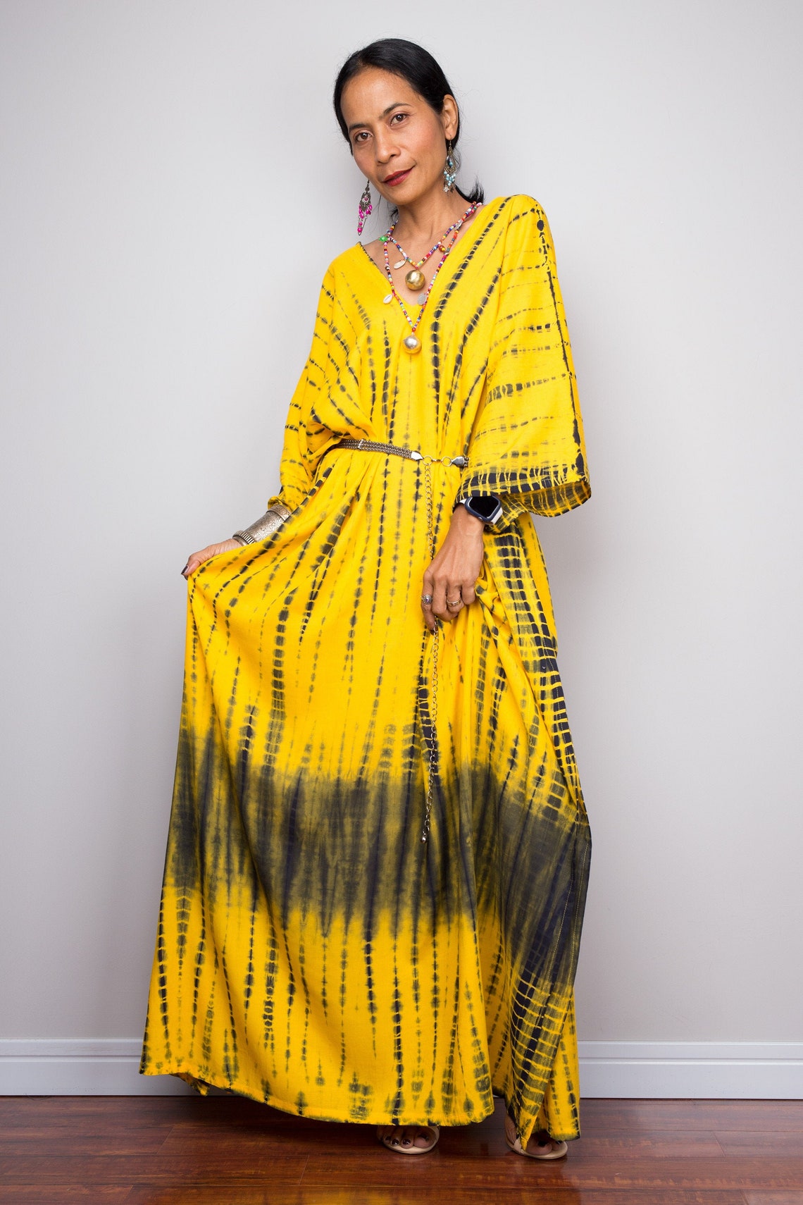 Yellow kaftan beach dress Tie dye kaftan Long maxi dress | Etsy