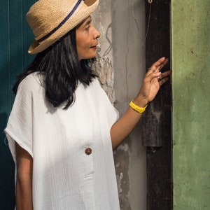 White Dress, White cotton summer dress. Gauze cotton shirt dress Holiday or beach dress Natural fibre breathable dress