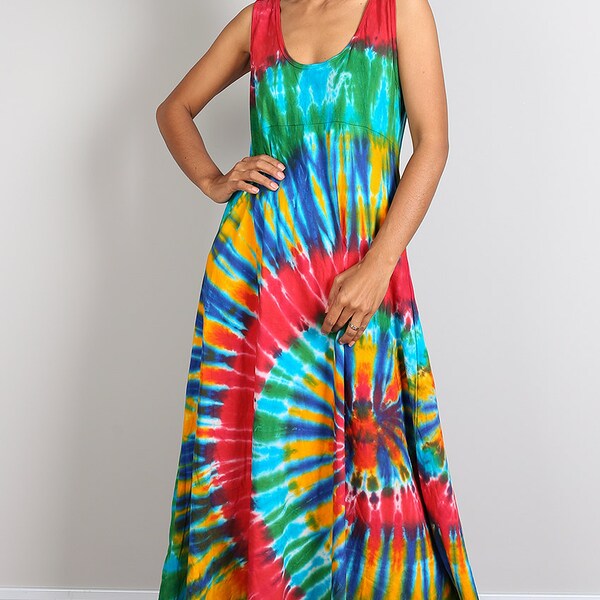 Rainbow Maxi Dress / Long Sexy Tie Dye Cotton Maxi Gown : Funky Collection