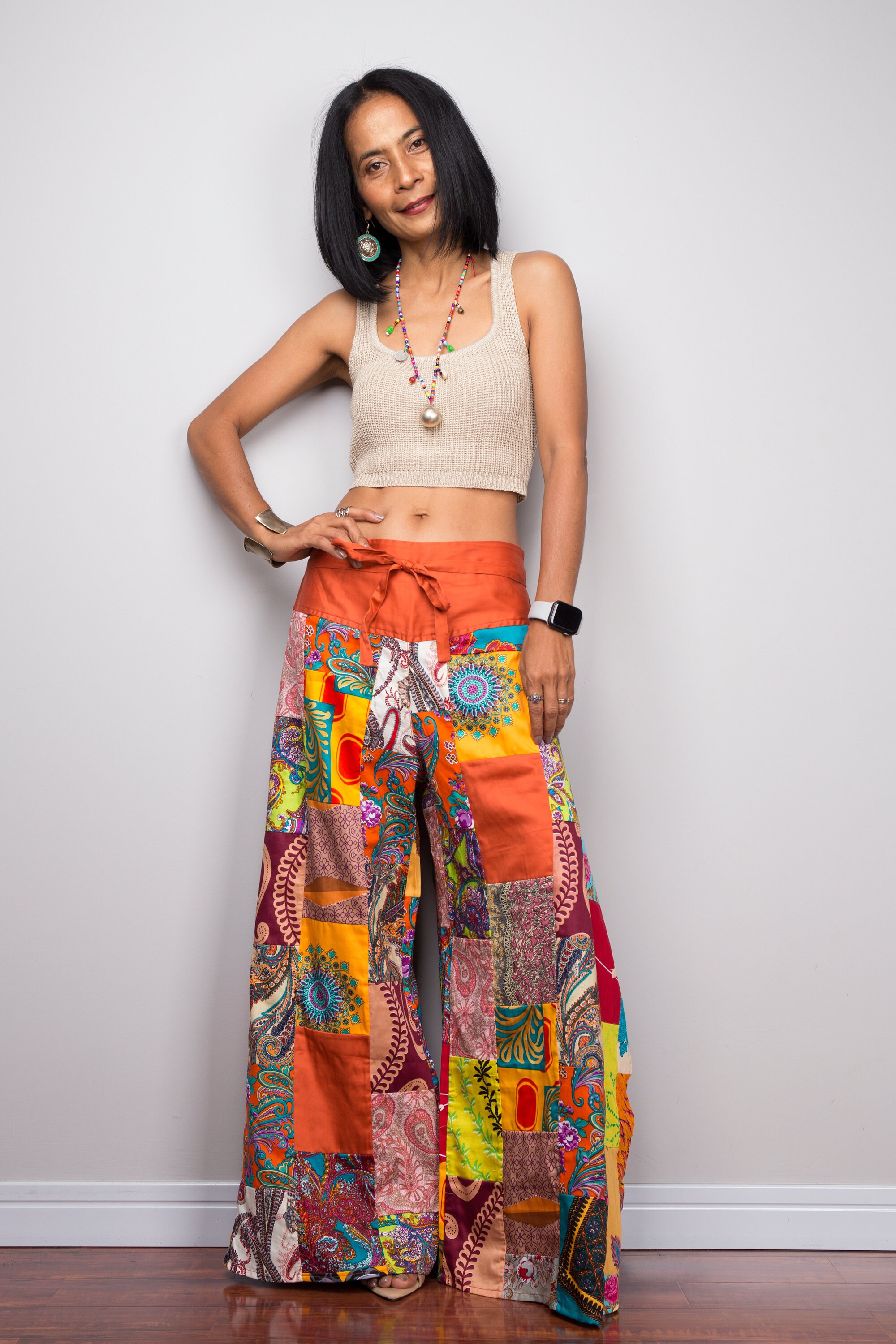 Patchwork Wide Leg Pants Boho Festival pants High waist Etsy