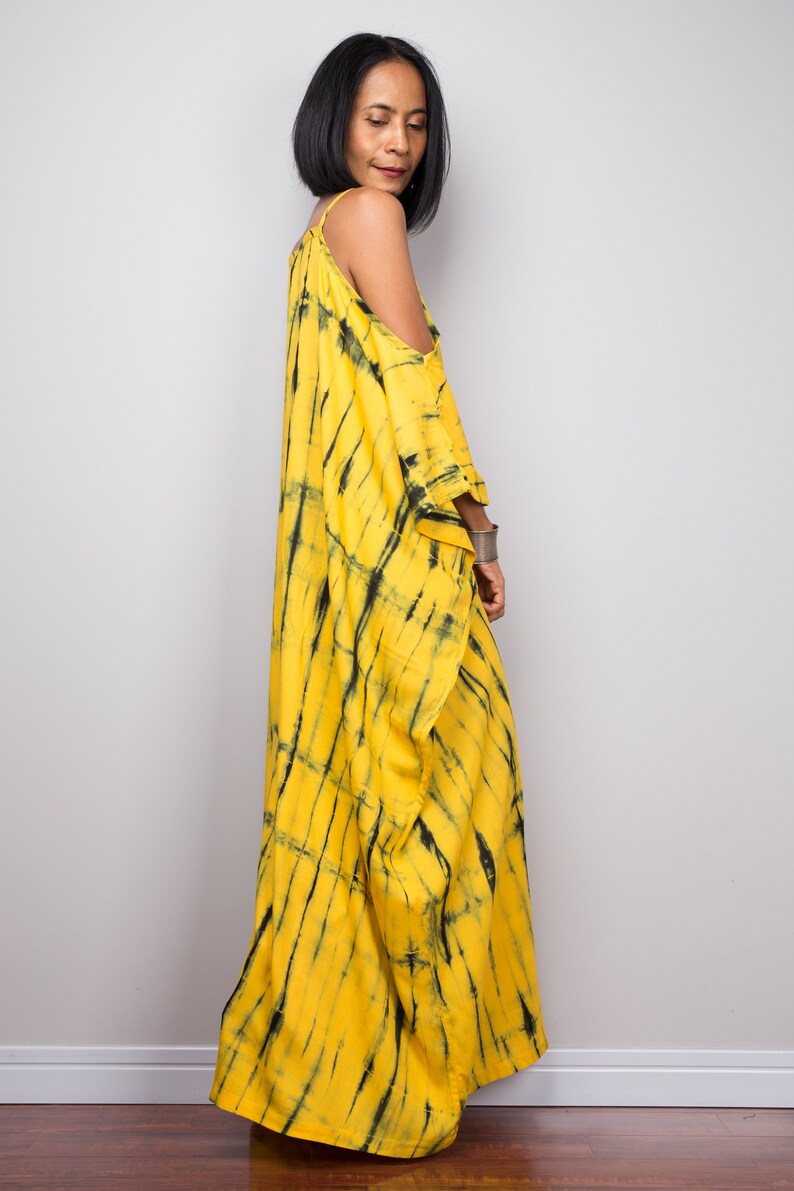 Yellow Tie dye kaftan dress Loose fit yellow maxi dress | Etsy