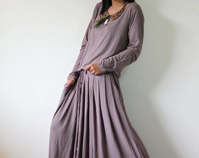 Long Maxi Dress Light Brown Long Sleeve Dress : Fall and - Etsy
