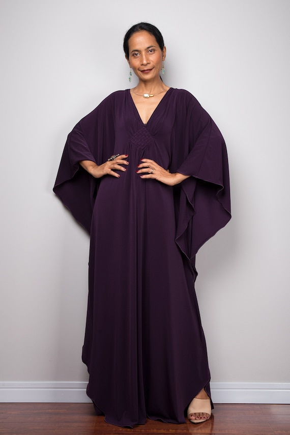 Maxi Kaftan Dress Abaya Dress Dark Purple Dress Long Purple | Etsy