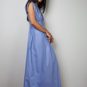Sleeveless Blue Bridesmaid Dress, A High waist maxi dress with plunging neckline OS2 image 4