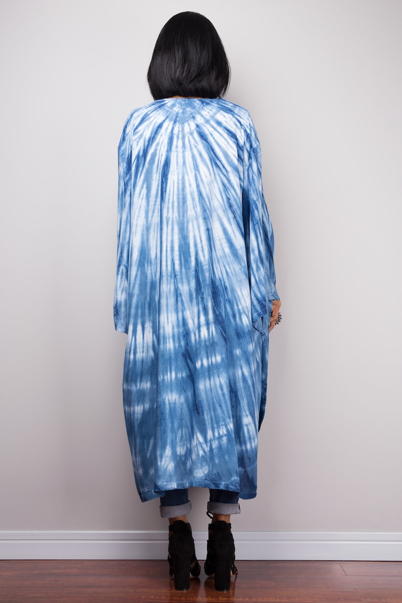 Shibori Kimono Cardigan, Tie dye duster vest, Summer Vest, Blue and white duster, Wrap Cape, Long Sleeved Cardigan, Indigo Beach cover image 7