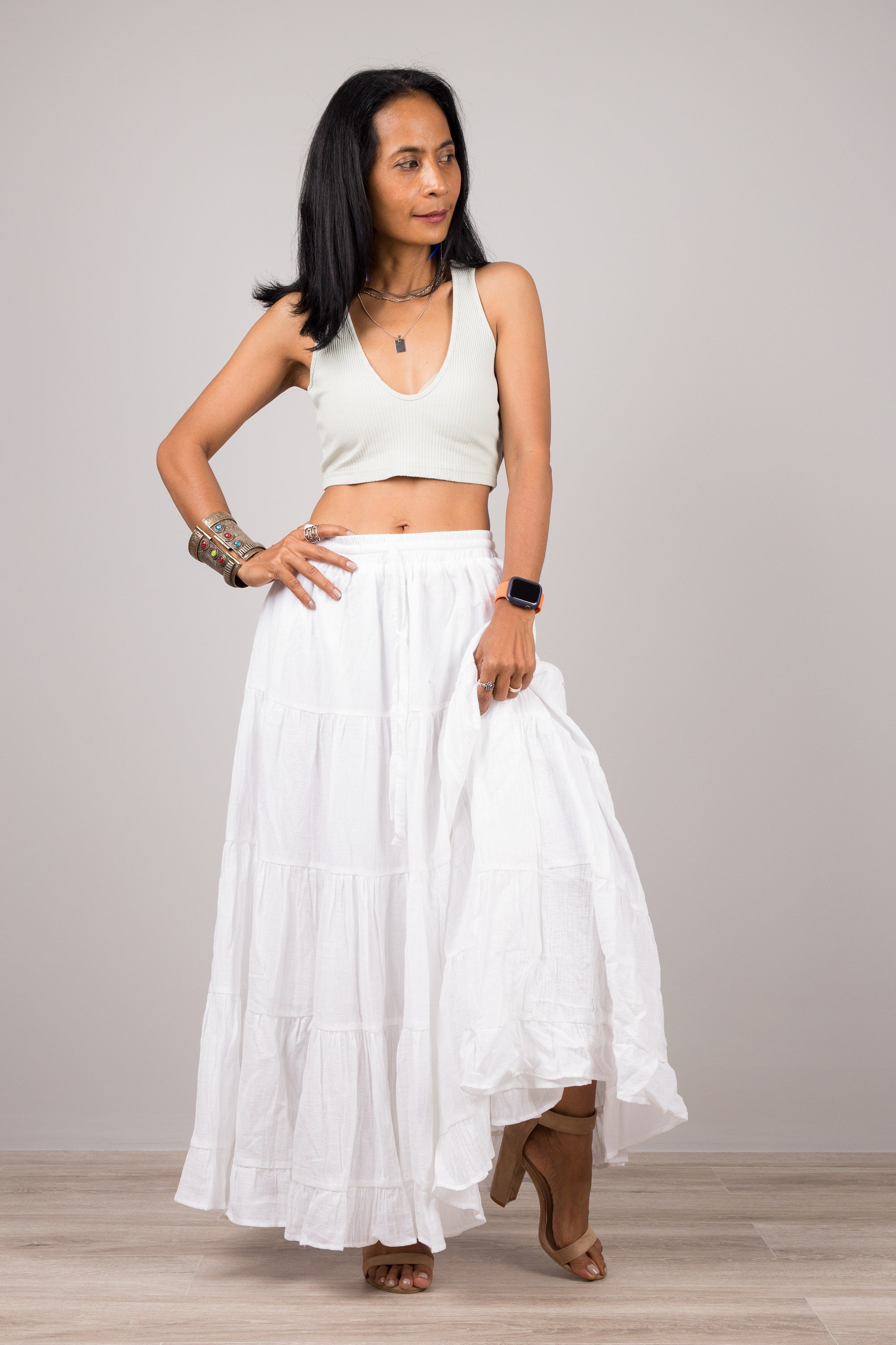 White Cotton gauze Skirt Tiered peasant skirt boho skirt Etsy