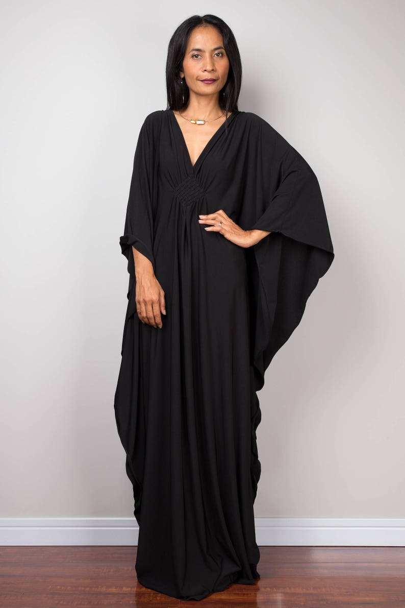 Black Kaftan Dress, Caftan Maxi Dress, long sleeve black dress, Large Black grecian evening dress, Plus size kaftan dress