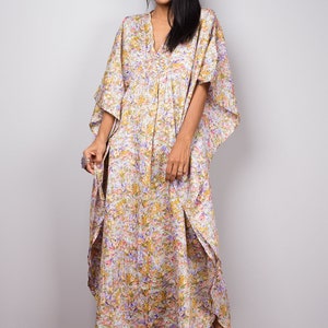 Blumen Kaftan lockere Passform Maxikleid Oversized Kaftan Kleid, Grün Rosa Baumwollkleid FU1C Bild 6