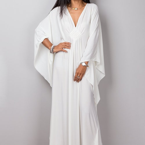 Off White Kaftan Maxi Dress, Robe longue blanche, Kaftan femme, Robe de soirée blanche, Robe Resort, Robe caftan taille Plus, robe déesse