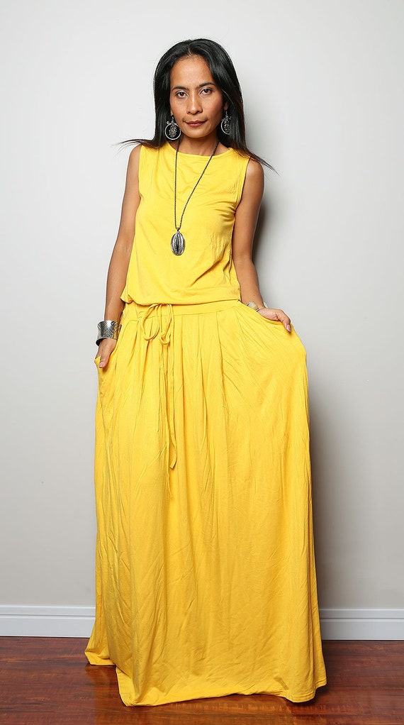 Sleeveless Maxi Dress Plus Size Yellow Holiday Etsy