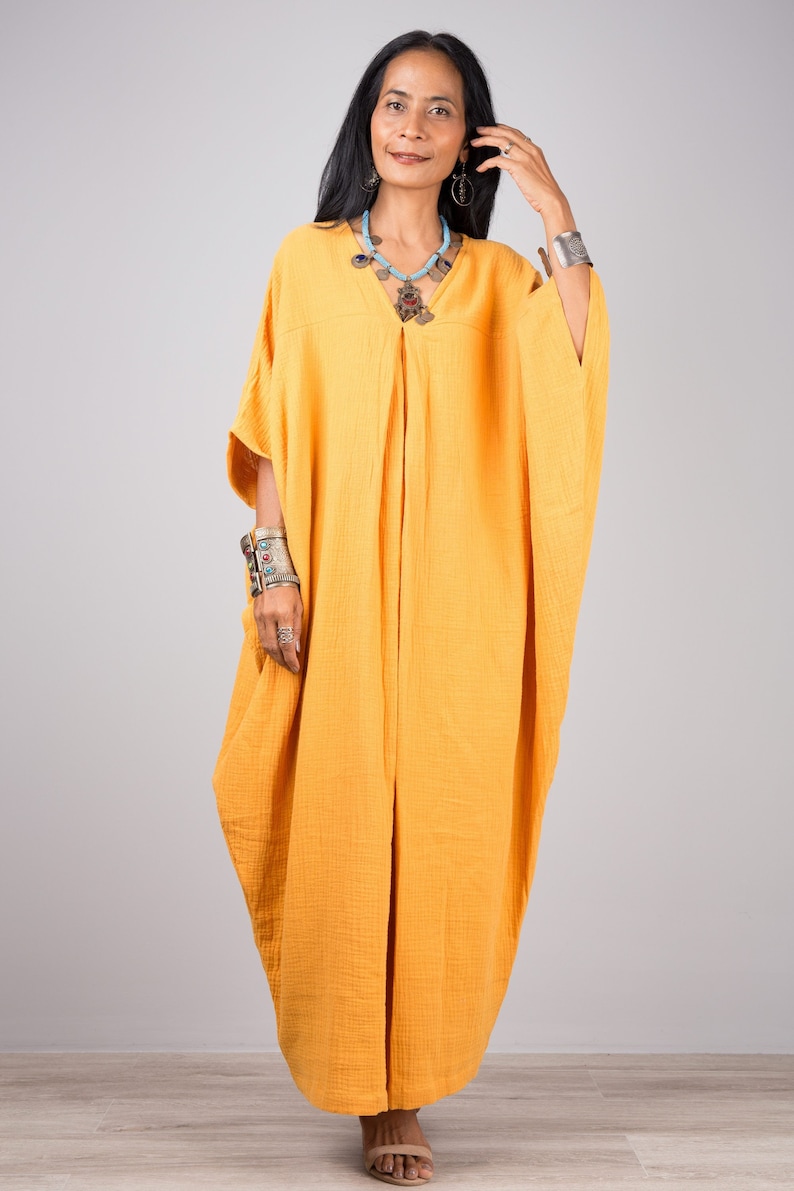 Cotton Gauze Dress Orange Kaftan Plus Size Maxi Dress Etsy