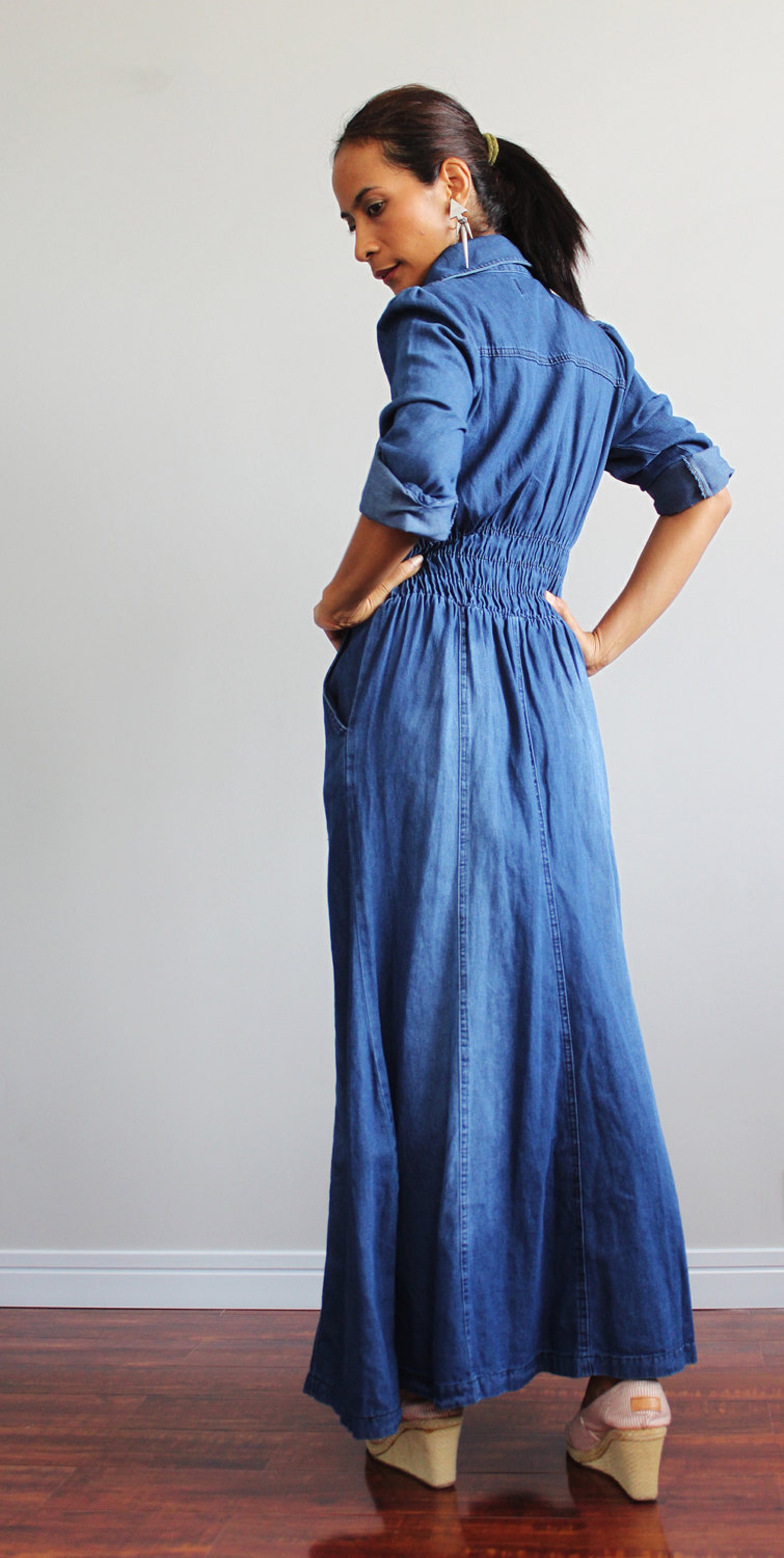 Denim Maxi Dress Long Sleeved Dress : Urban Chic Collection | Etsy