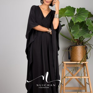 Black Kaftan Dress, Caftan Maxi Dress, long sleeve black dress, Large Black grecian evening dress, Plus size kaftan dress