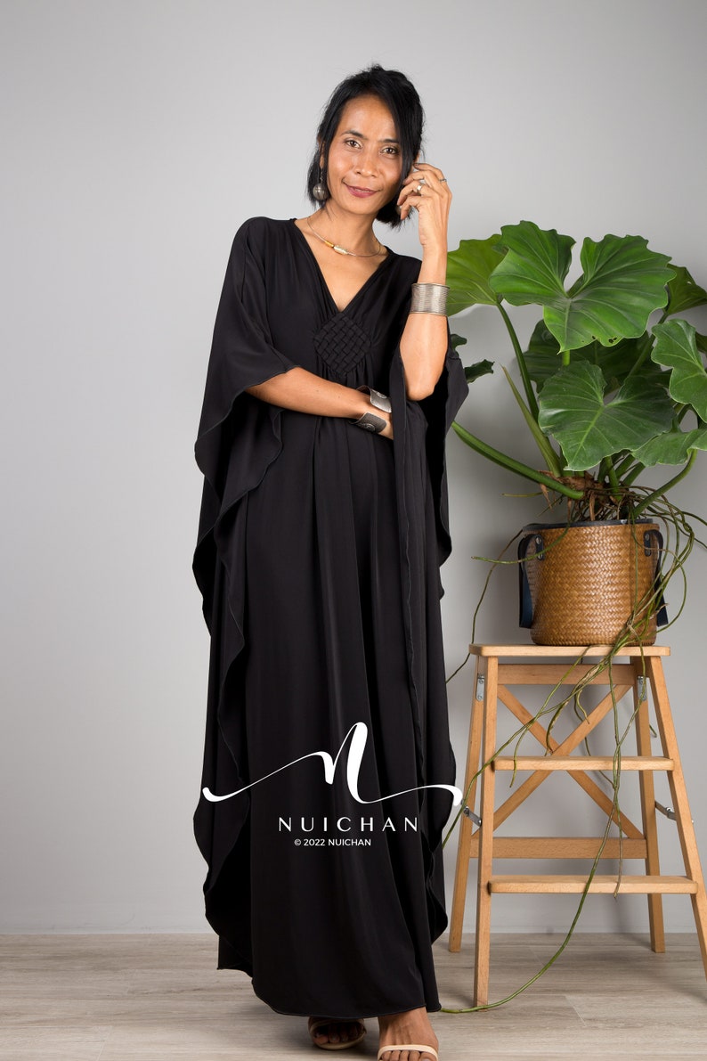 Black Kaftan Dress, Caftan Maxi Dress, long sleeve black dress, Large Black grecian evening dress, Plus size kaftan dress