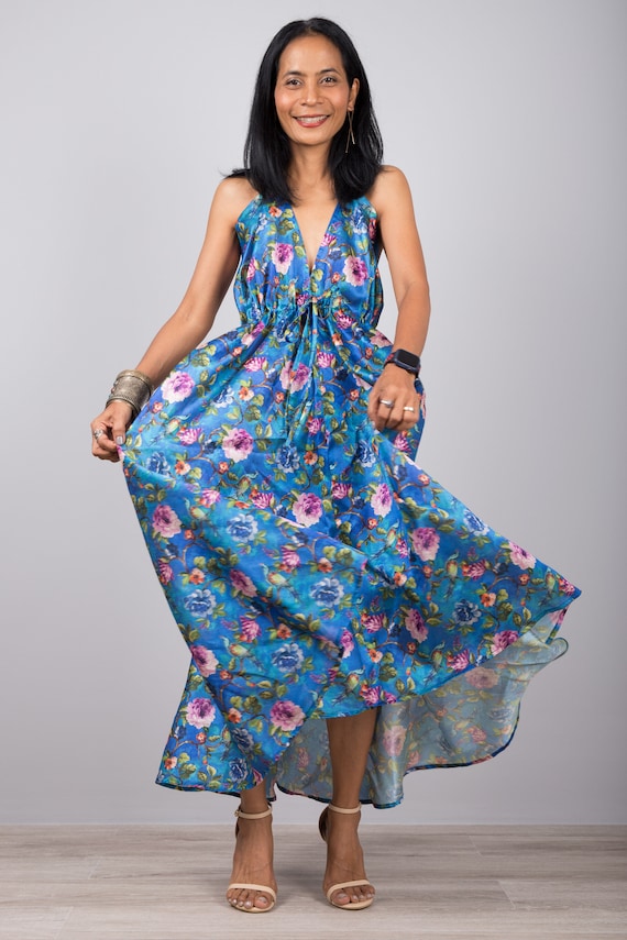 Floral Halter Dress Sleeveless Boho 