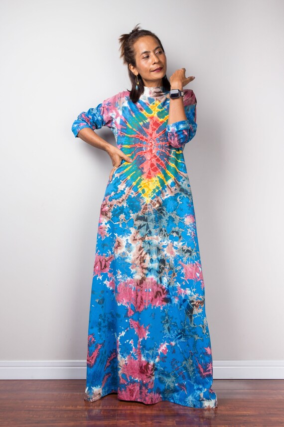 Tie Dye Dress, Blue Tiedye Dress With Long Sleeves, Boho Maxi Dress, Hippie  Dress, Festival Clothing, Blue Maxi Dress, Colourful Gypsy Dress - Etsy