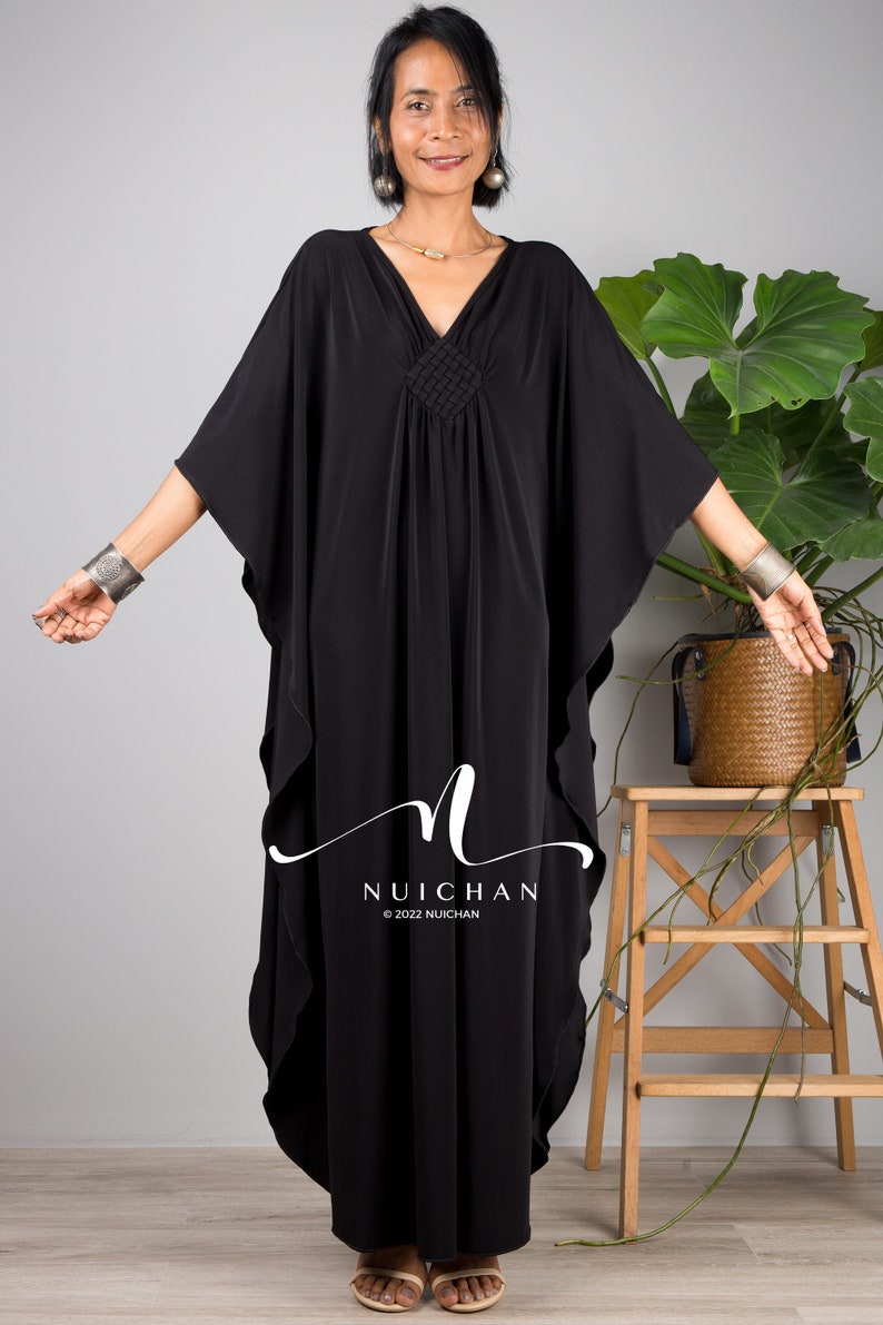 Black Kaftan Dress, Caftan Maxi Dress, long sleeve black dress, Large Black grecian evening dress, Petite kaftan dress by Nuichan