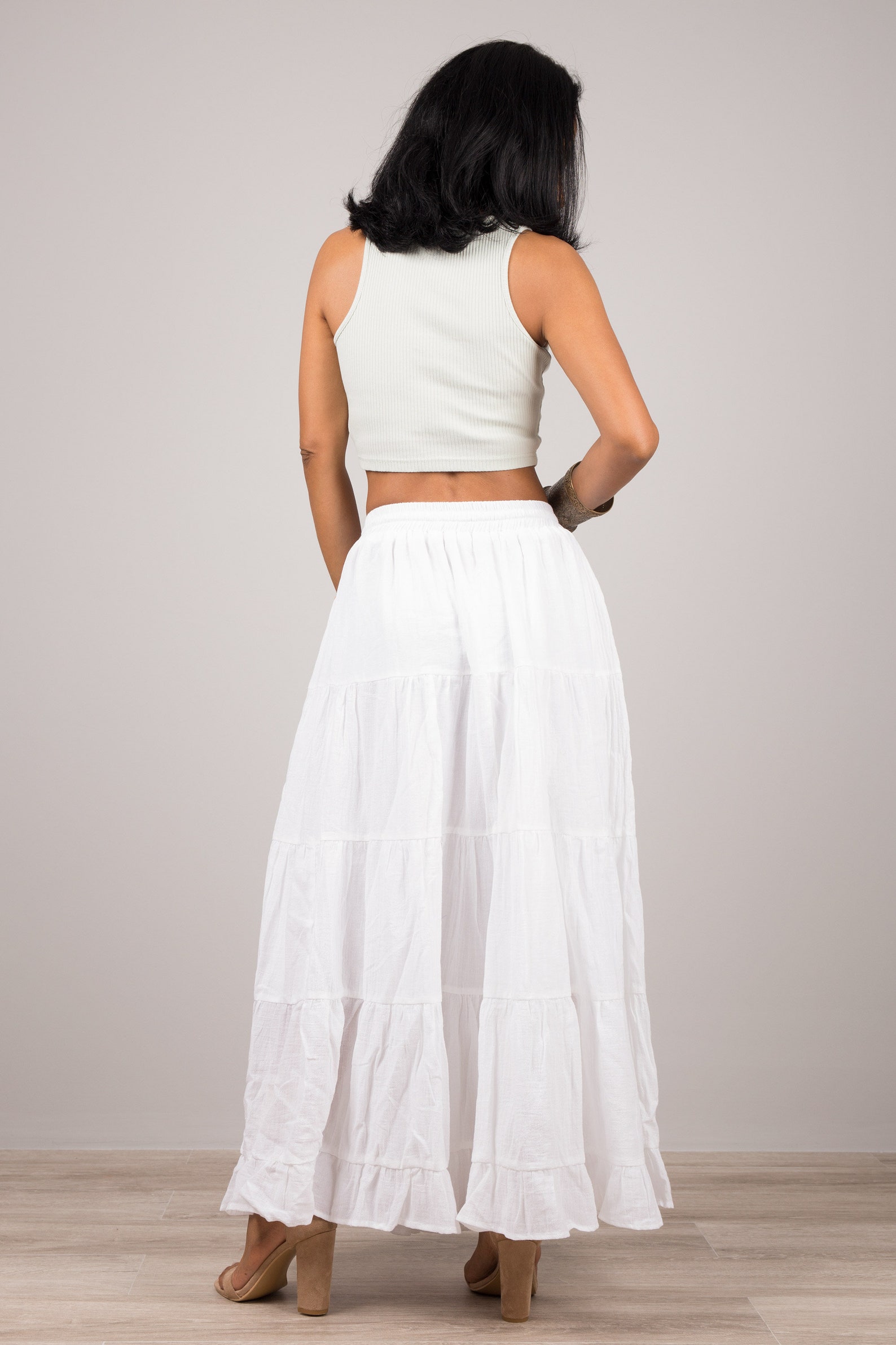 White Cotton gauze Skirt Tiered peasant skirt boho skirt Etsy