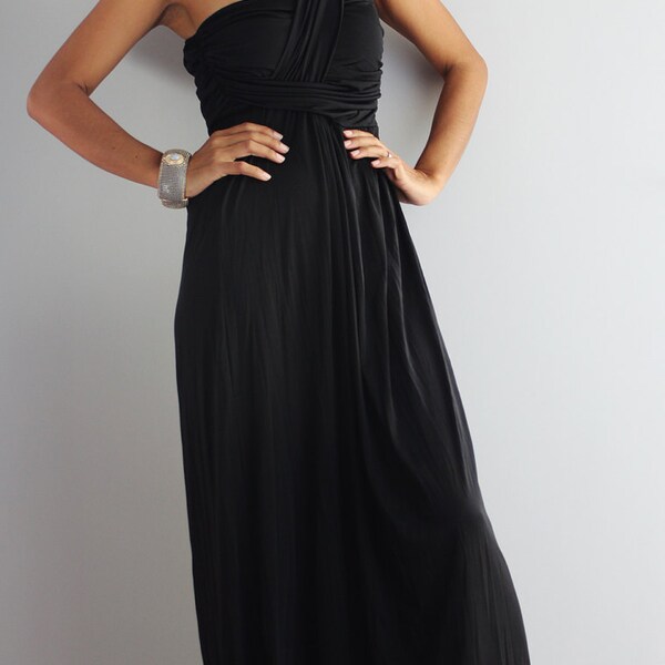 Black Maxi Dress - Tiered One Shoulder halter Dress: Elegant Collection