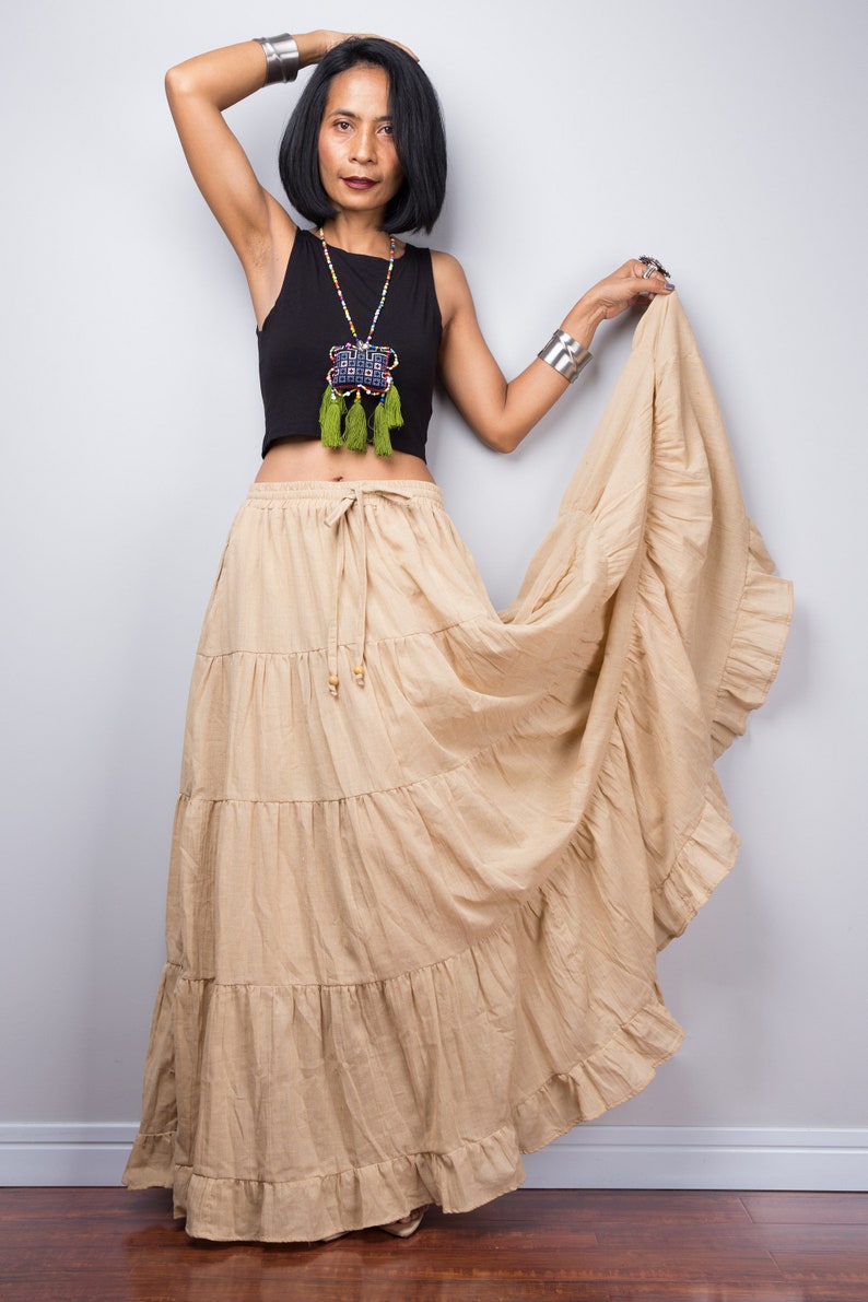 Cotton gauze skirt Tiered peasant skirt Beige maxi skirt Etsy