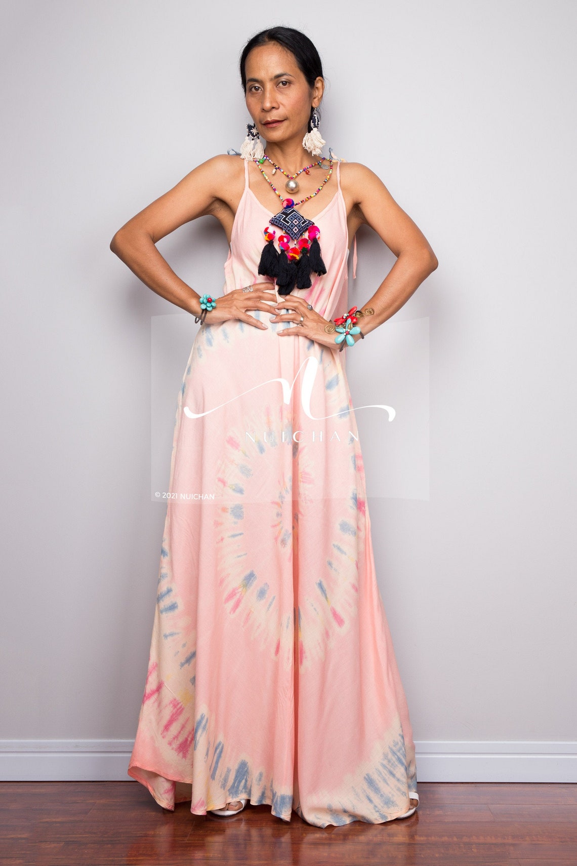 Tie Dye Beach Dress Summer Strap Dress Holiday Resort Dress Etsy