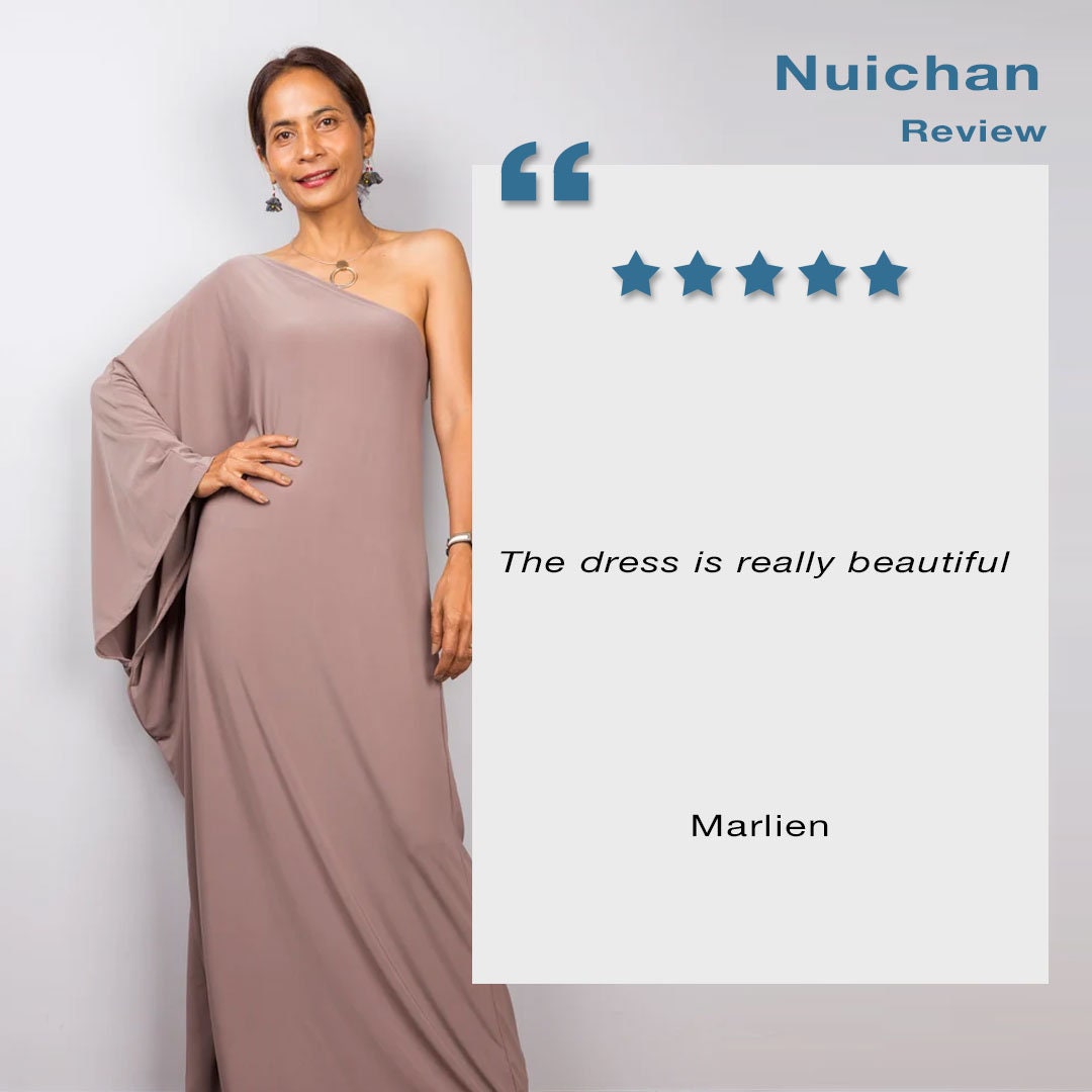 One Shoulder Dress in Taupe, Long Taupe Kaftan Dress, off
