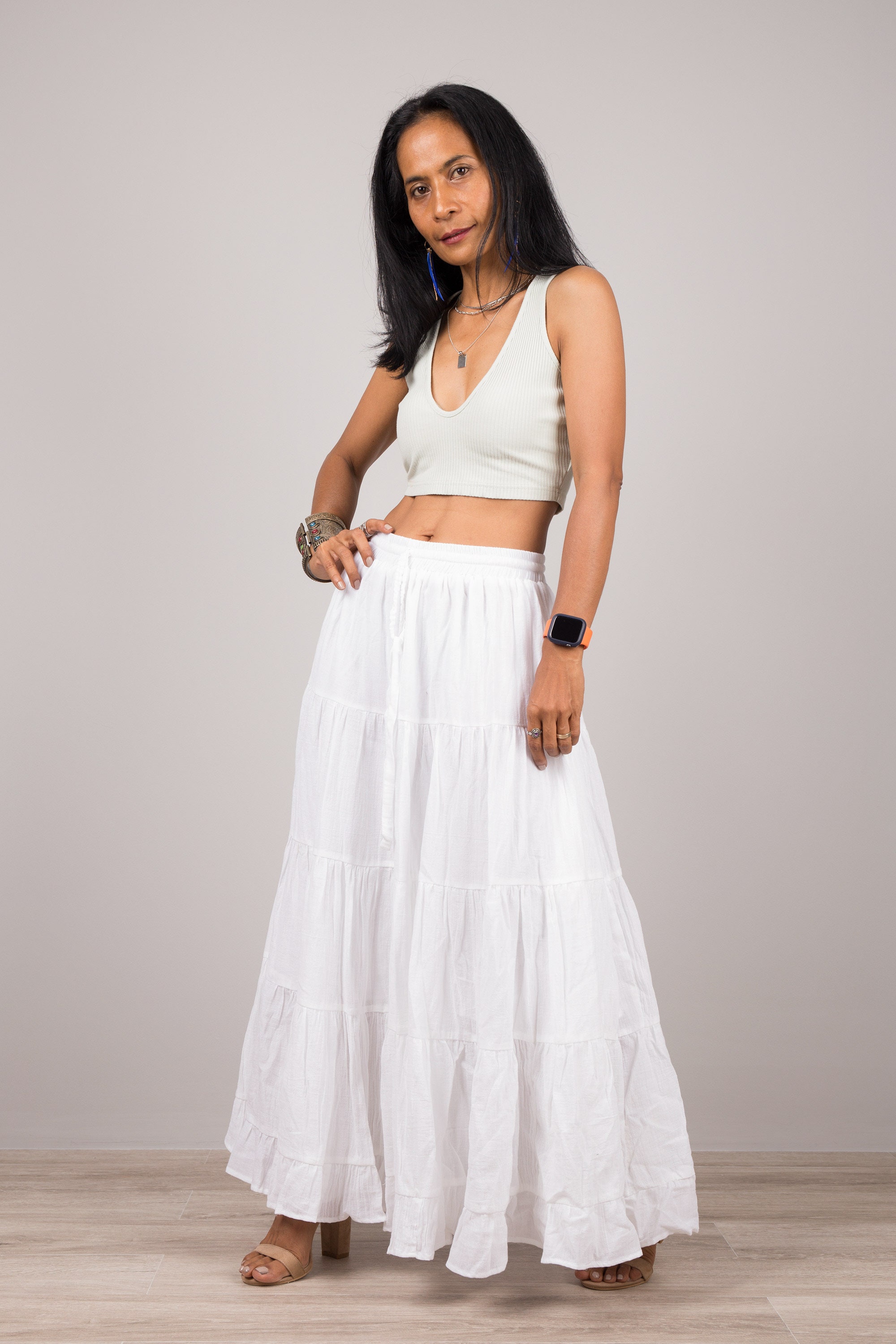 White Cotton gauze Skirt Tiered peasant skirt boho skirt Etsy