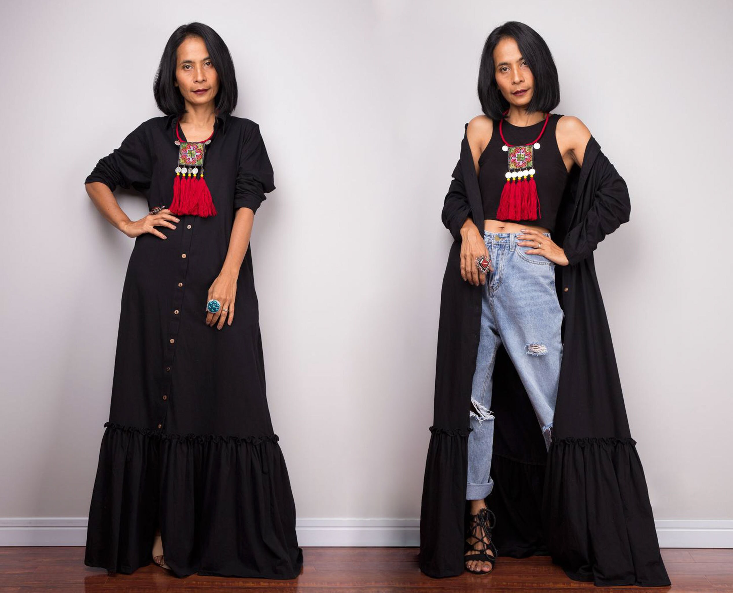 black button down shirt dress