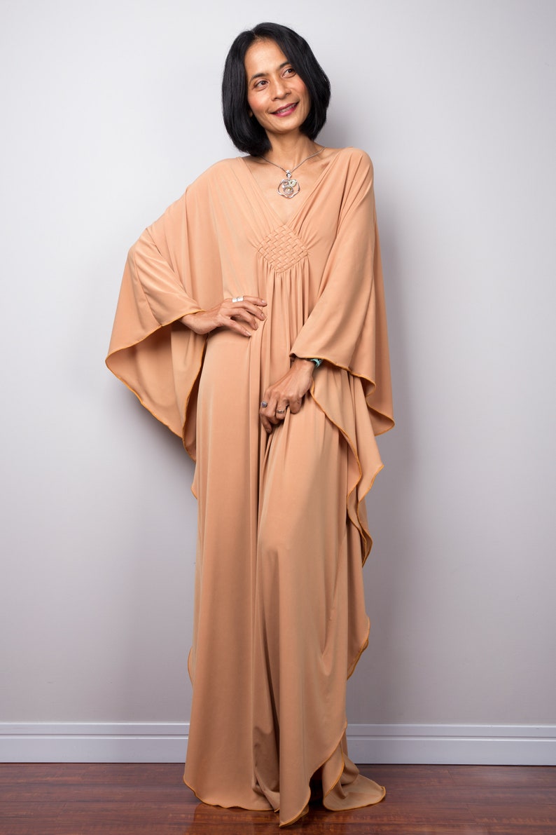 Loose fit Kaftan dress, Batwing Dress, Plus size kaftan, Oversized Light Beige Maxi dress, Kimono Dress FU1S image 2