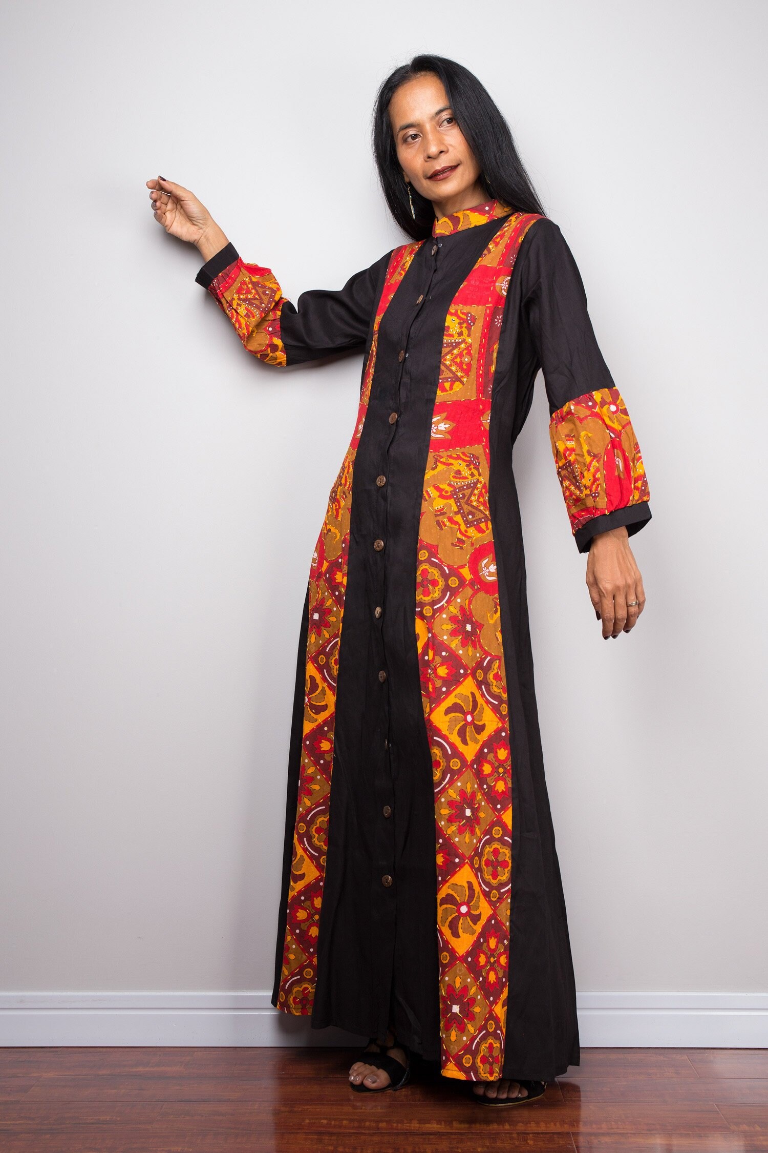Boho Shirt Dress | Cotton Duster Dress | Smocked Shirt Dress with bell sleeves | Gypsy duster with pockets