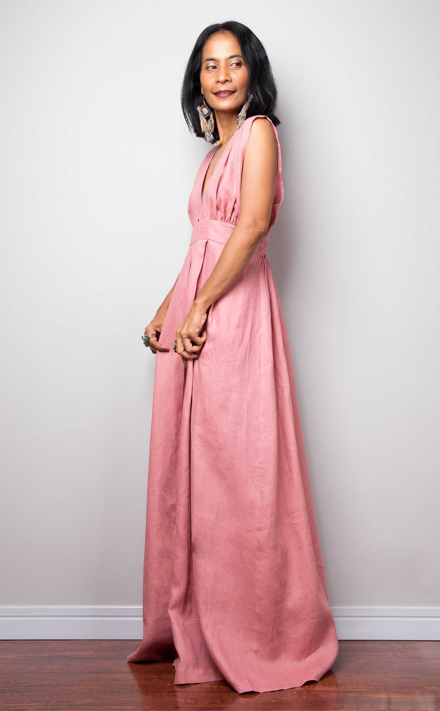 Linen Dress, Sleeveless Pink Maxi Dress, Long Linen Cocktail Dress ...
