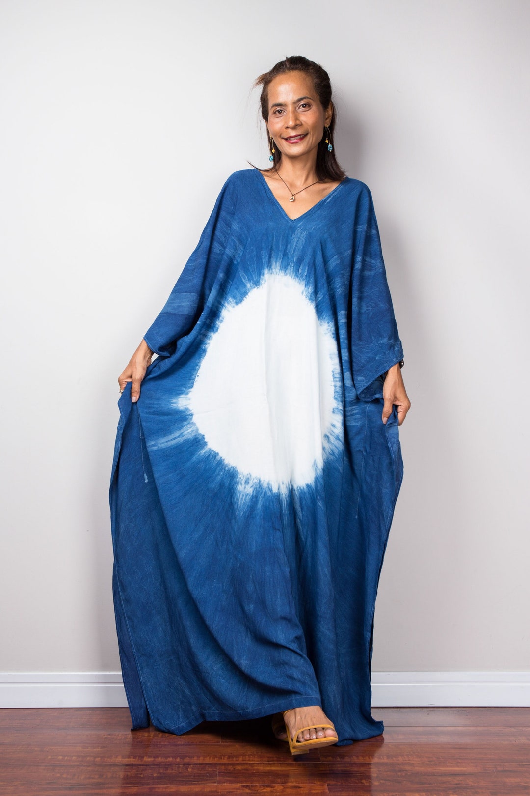 Indigo Stripe Cotton Kaftan Shirt Dress